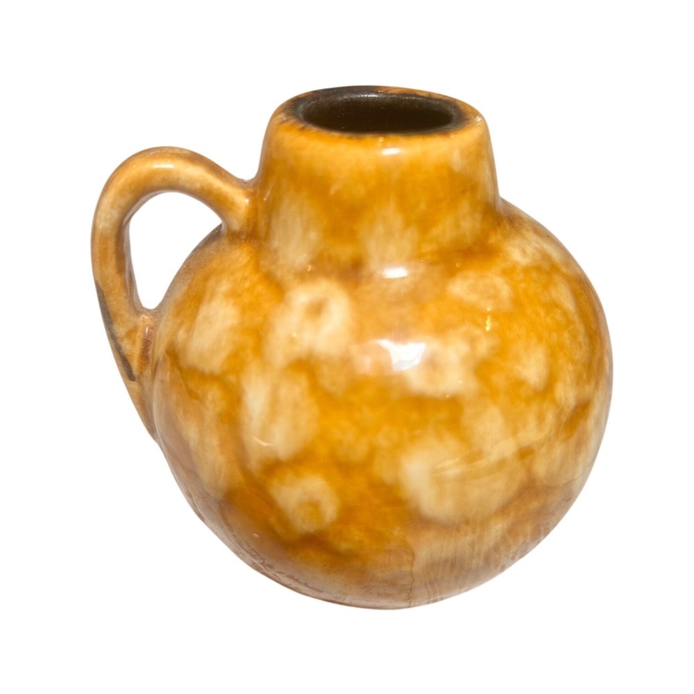 Vintage West Germany Miniature Ceramic Jug Amber Brown Drip Glaze Bud Vase 3"